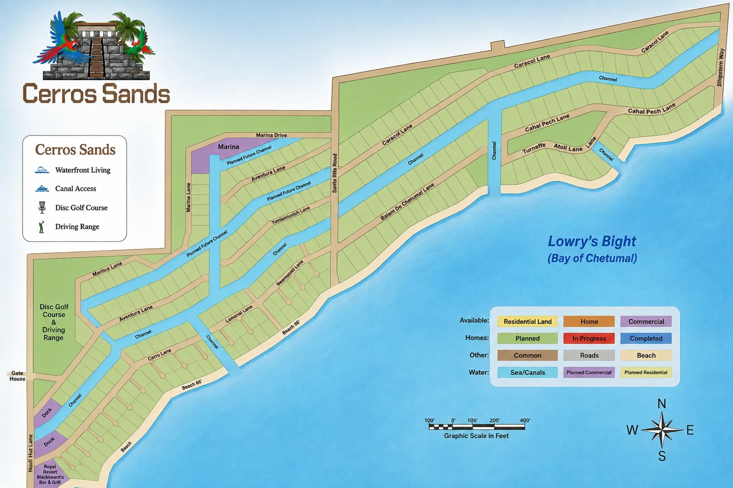 Concept map of Cerros Sands showing both phases and the canal system