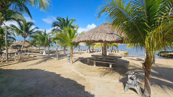 Palapas and palms on the owners’ beach