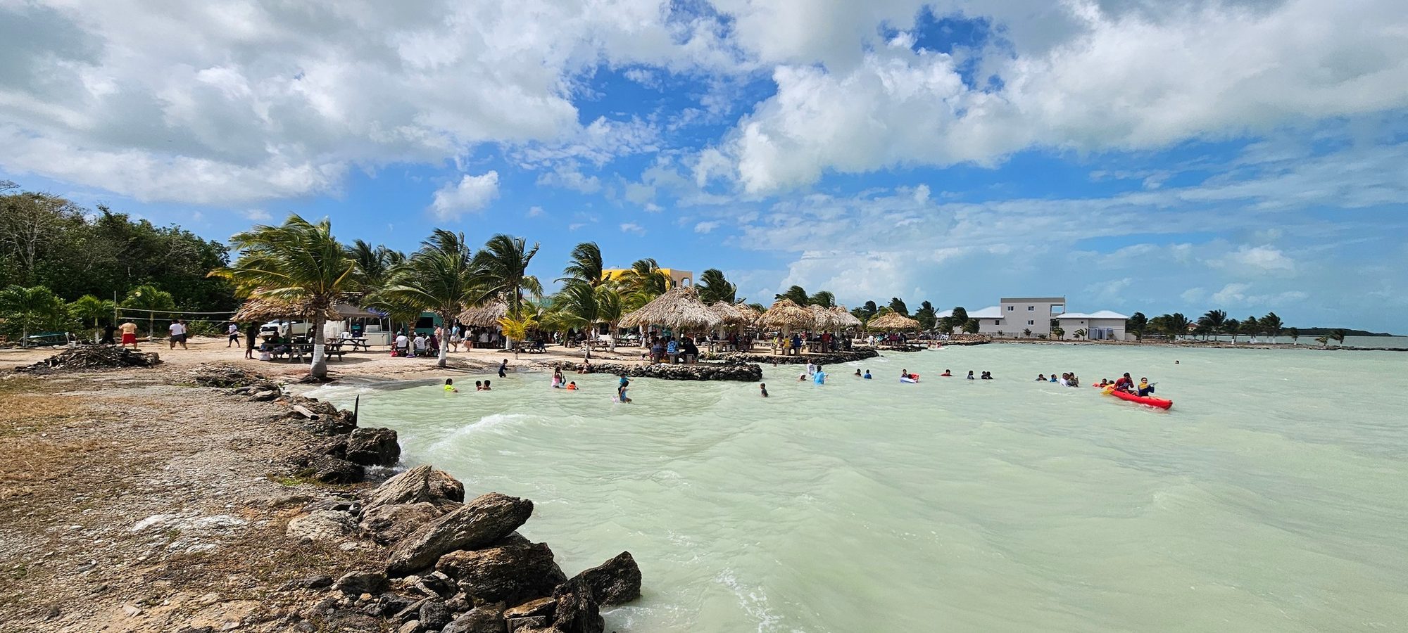 The beach and palapas at Cerros Sands